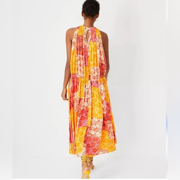 Ann Taylor Floral Patchwork Maxi Dress - Orange and Pink NWOT - Picture 3 of 11